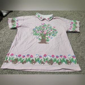 Spumoni Charming Pink Tree and Bunny Polo Womens Size Medium Vintage